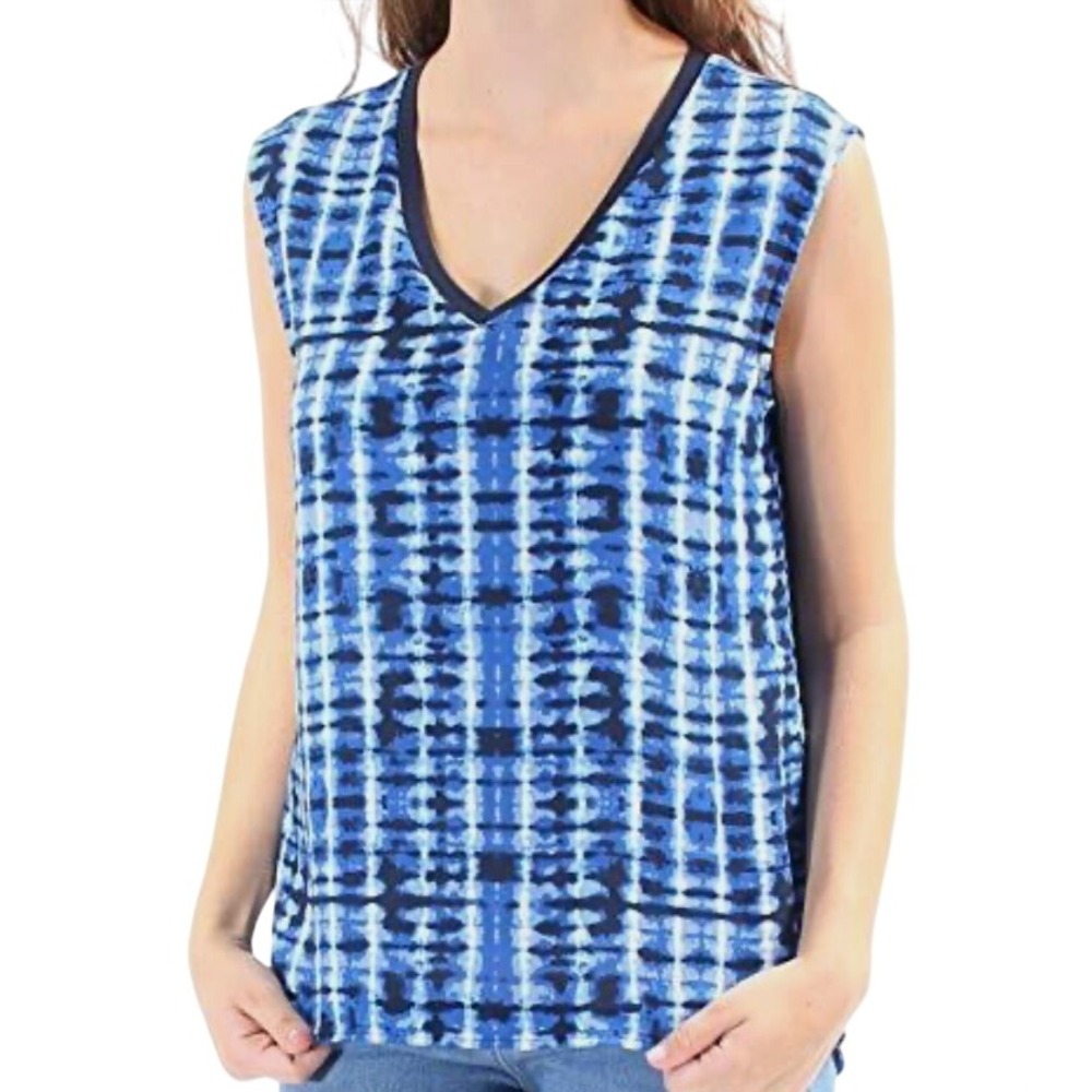 BAR III Blue/White ST BARTHS TANK TOP Lined Silky Crepe MIDNIGHT KISS BLUE sz M